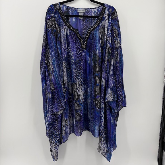 Catherines Tops - CATHERINES 5X 34/36W Blue Purple Snake Print Embellished Neckline Tunic Top